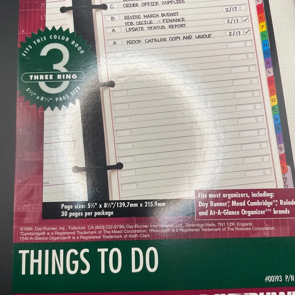 Day Runner Things To Do Planner Refill